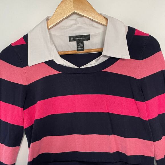 INC Womens Layered Striped Shirt Collared Preppy Casual Rugby Twee Work Small - Picture 3 of 6
